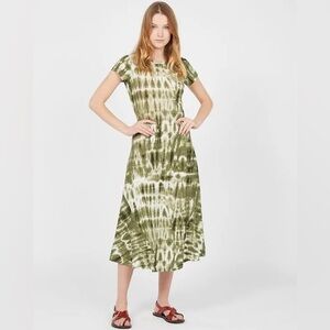Ralph Lauren Green Tie-Dye Linen Midi Dress size Large